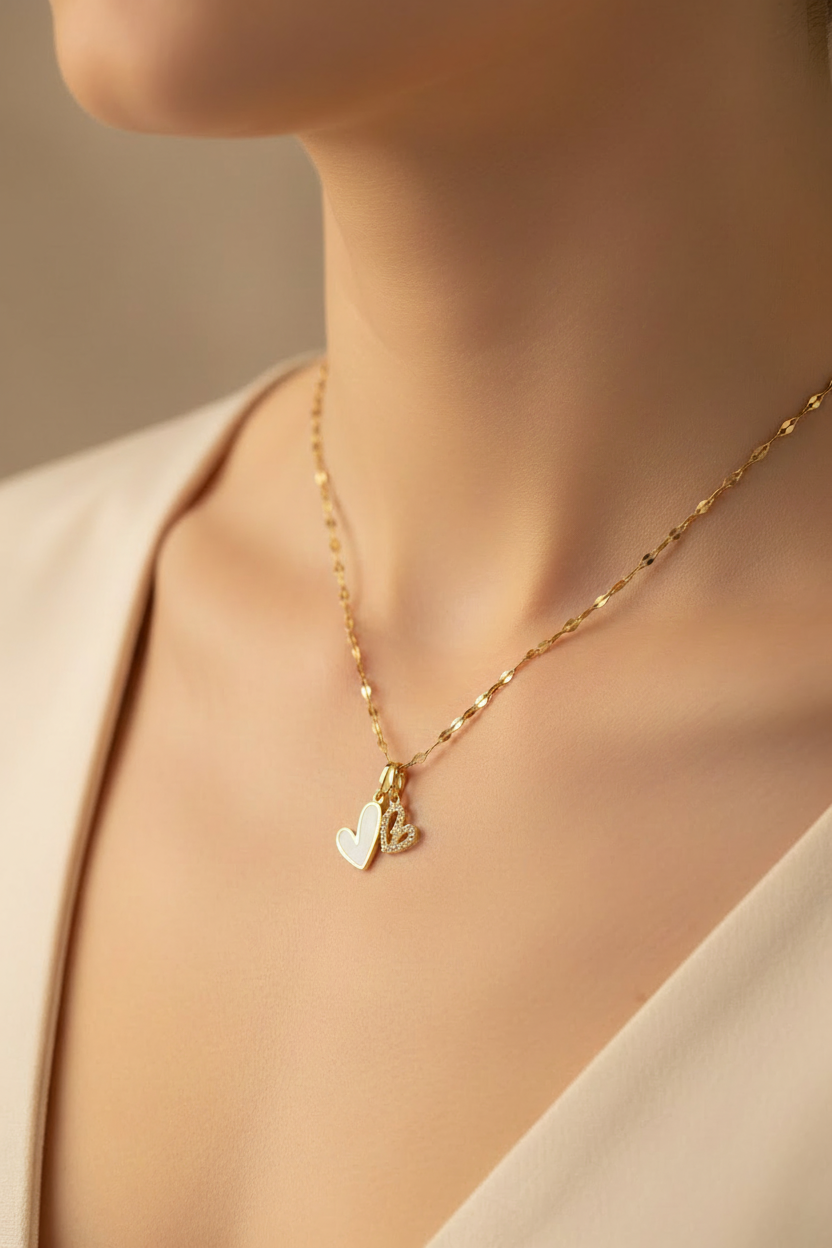 Collar Doble Corazón White & Gold