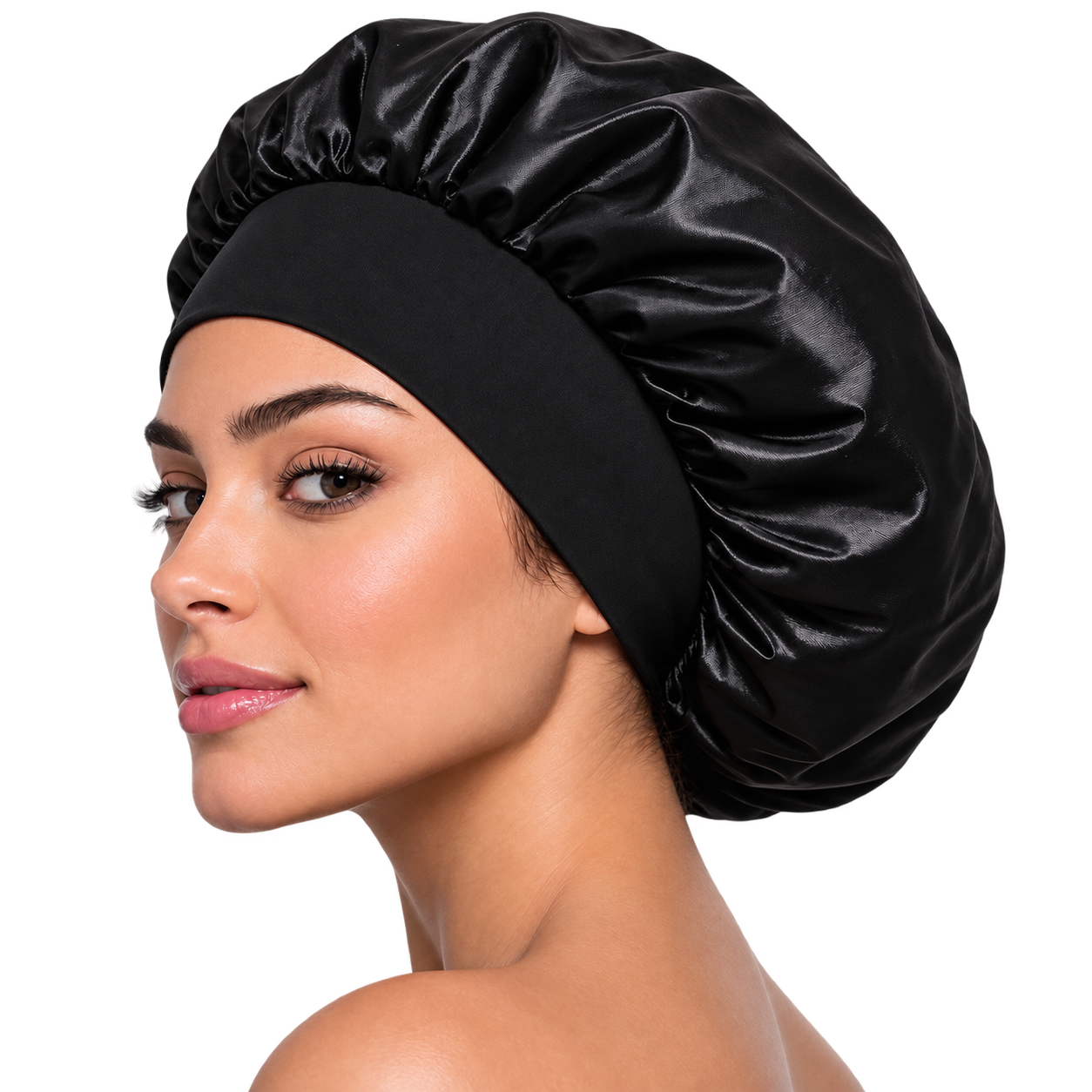 Gorro de Satén Negro para Dormir y Proteger el Cabello