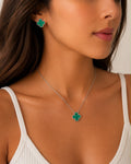 Set Collar y Aretes Trébol Verde de Acero Inoxidable 316L