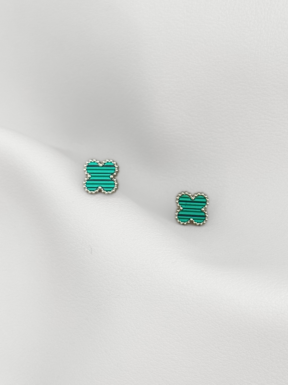 Aretes Silver Green Clover