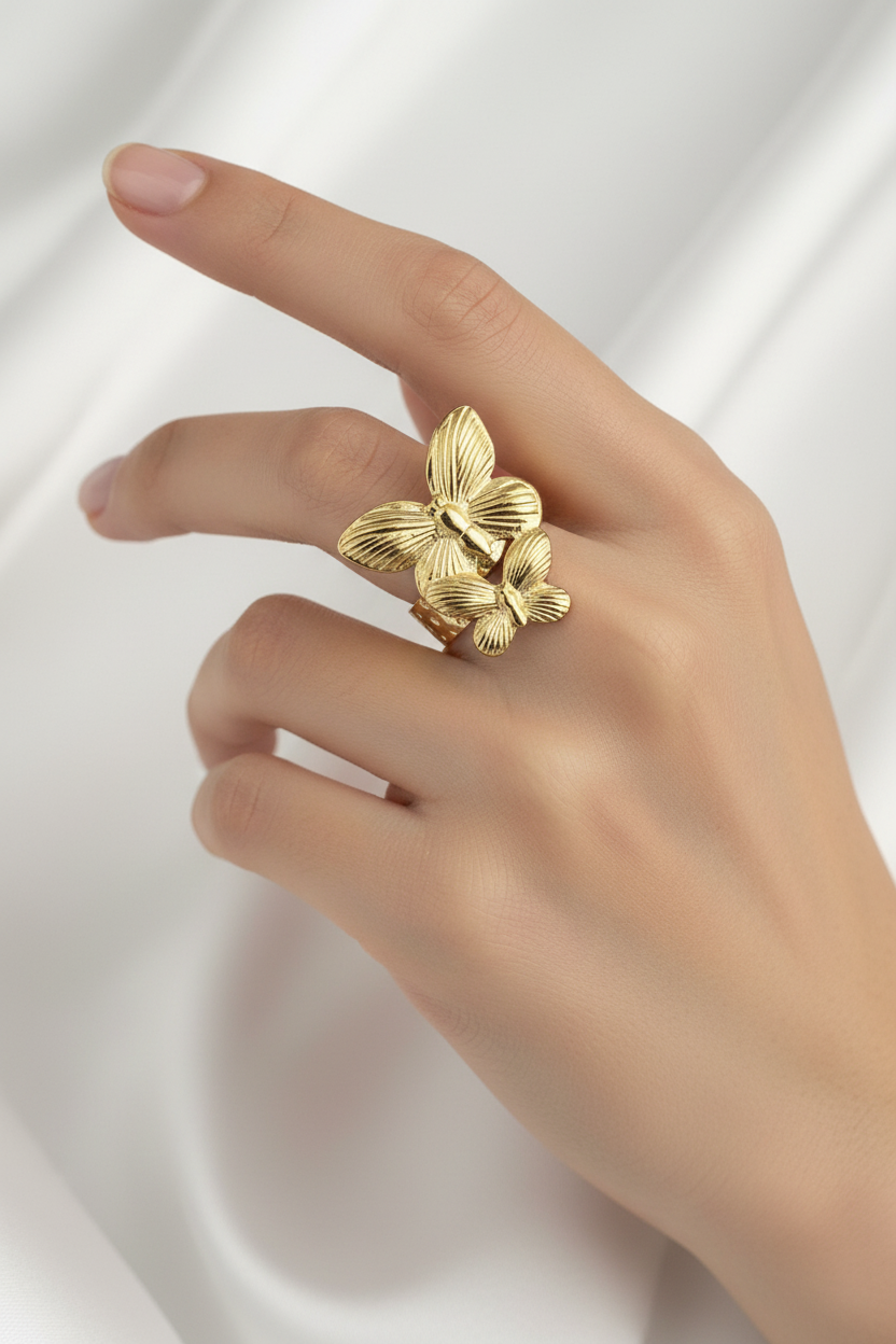 Anillo Dorado Duo Butterfly