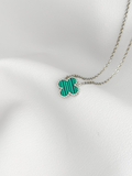 Collar Silver Green Clover
