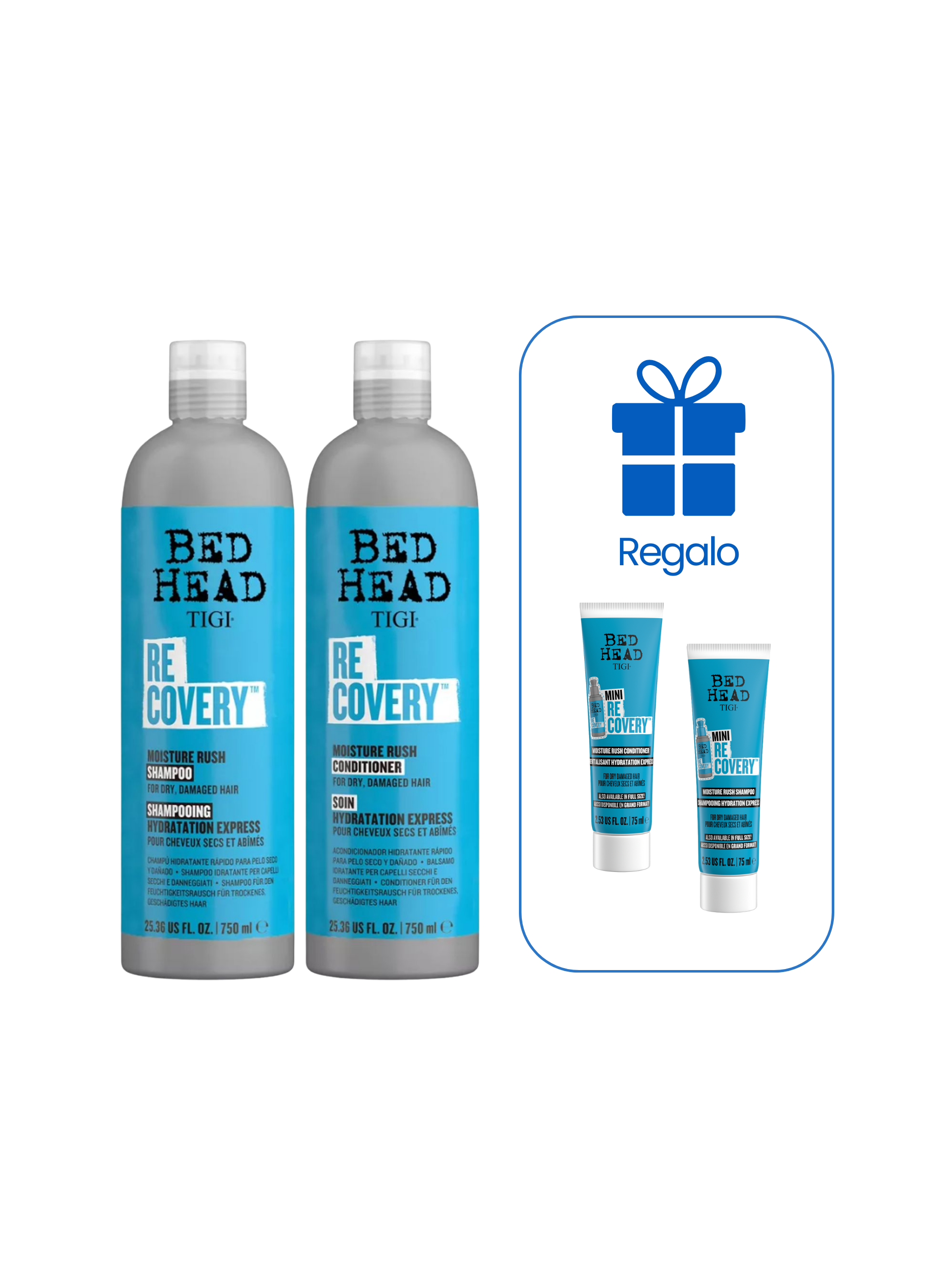 Kit Recovery Hidratación 750 ml mas regalo travel size Tigi Bed Head