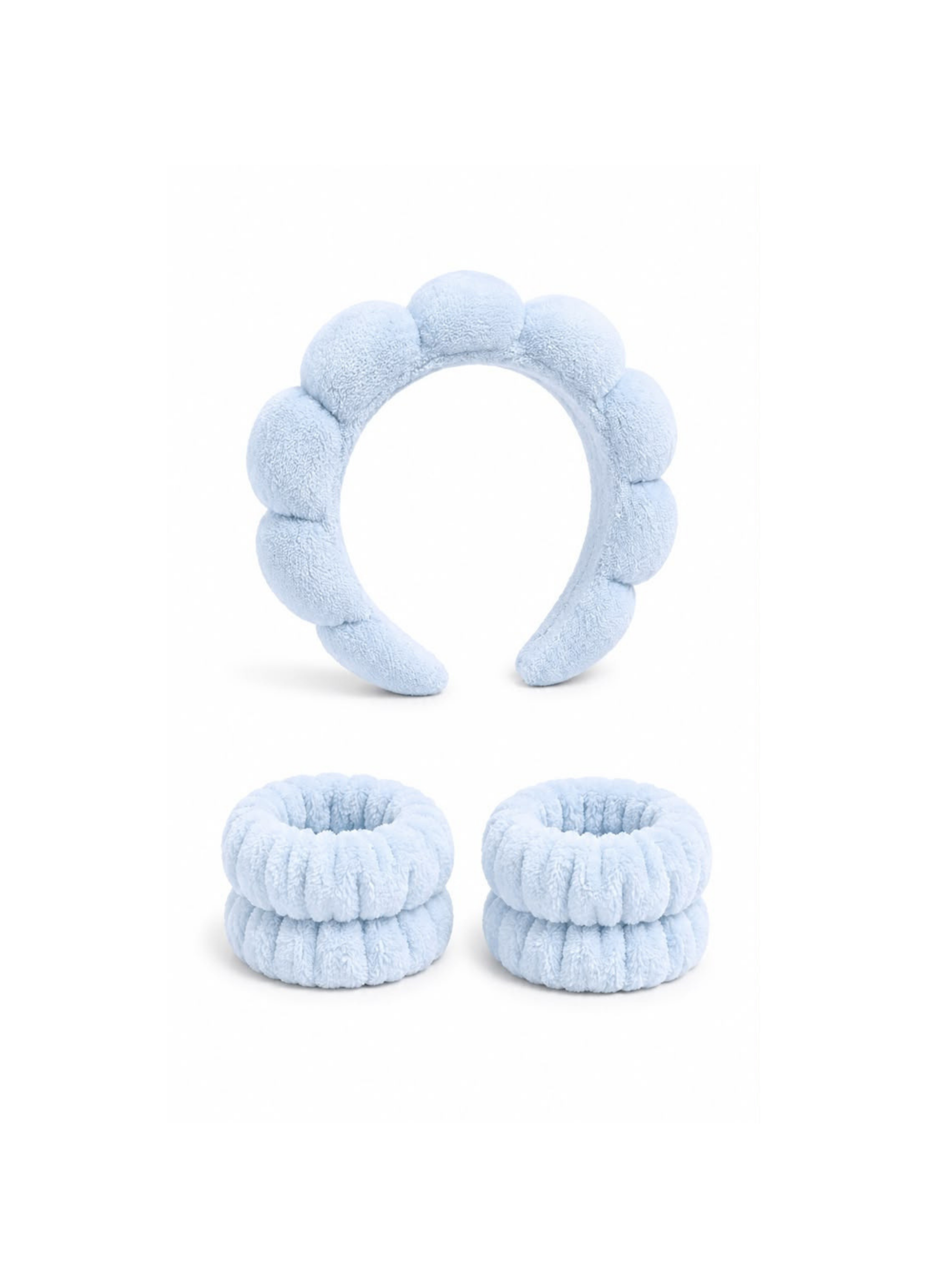 Set Spa Facial Celeste – Vincha Acolchada + Muñequeras Absorbentes para Rutina de Skincare
