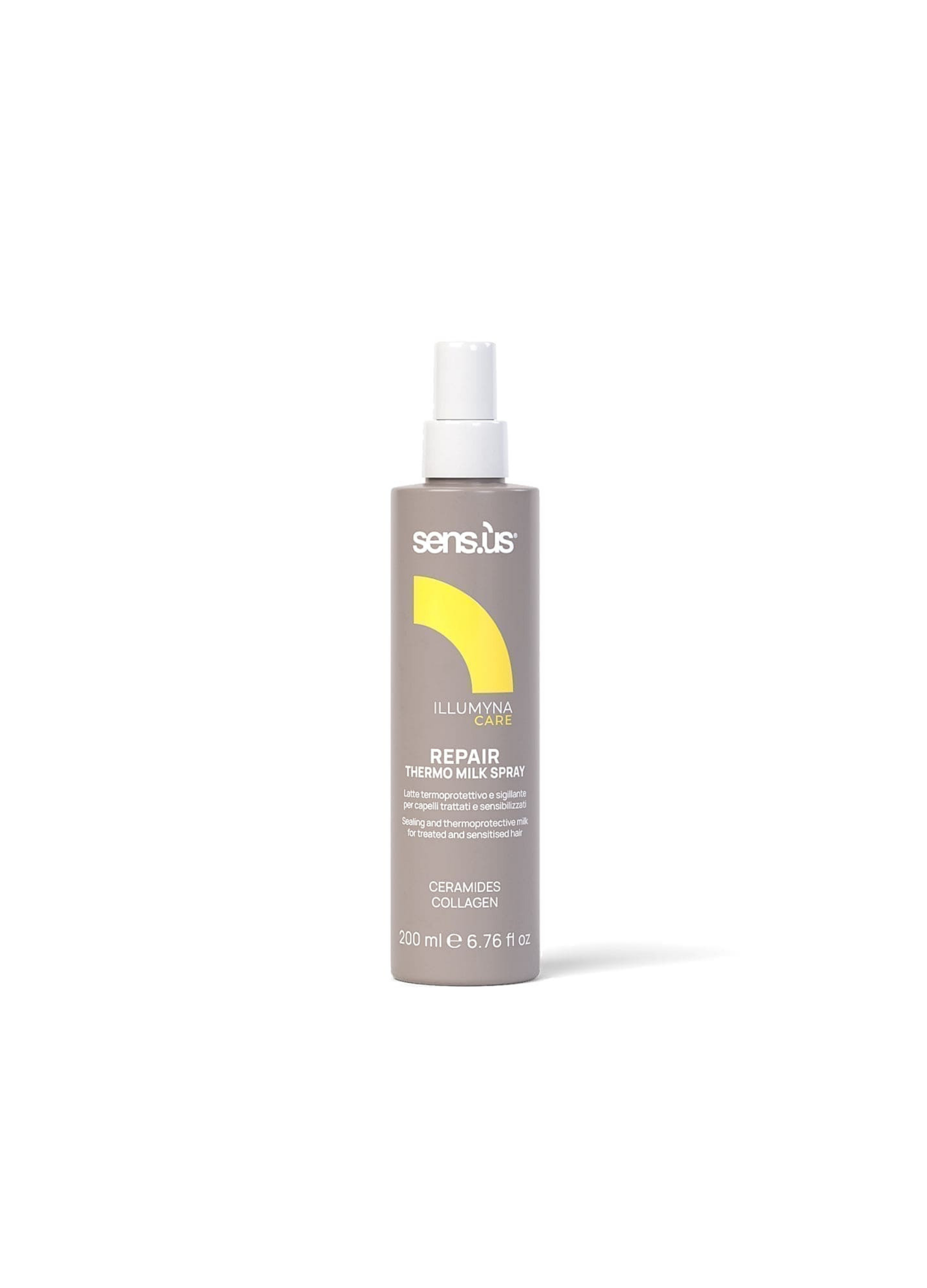 Sensus Repair Thermo Milk Spray, Sensus Thermo Milk Spray, Sensus Illumyna Care Repair, spray termoprotector Sensus, termoprotector para cabello dañado, protector térmico para cabello tratado, spray protector térmico cabello, termoprotector cabello decolorado, termoprotector cabello teñido, leche capilar Sensus, spray reparador Sensus, tratamiento para cabello sensibilizado, tratamiento para cabello dañado, protector térmico profesional, protector anti humedad cabello, spray anti frizz, ceramidas para el ca