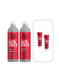 Pack TIGI Bed Head Resurrection Shampoo + Conditioner 750 ml + Dúo Travel 75 ml | Reparación Profesional para Cabello Dañado
