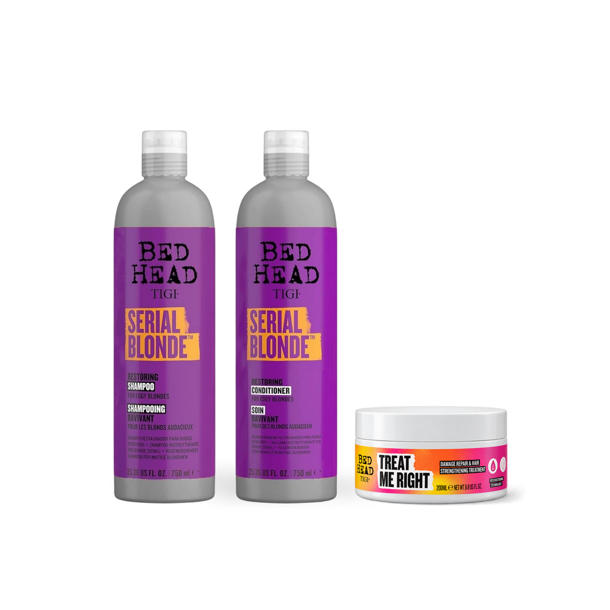 Pack Tigi Serial Blonde 750ml + Treat Me Right Mascarilla 200 ml | Reparación e Hidratación para Cabello Rubio