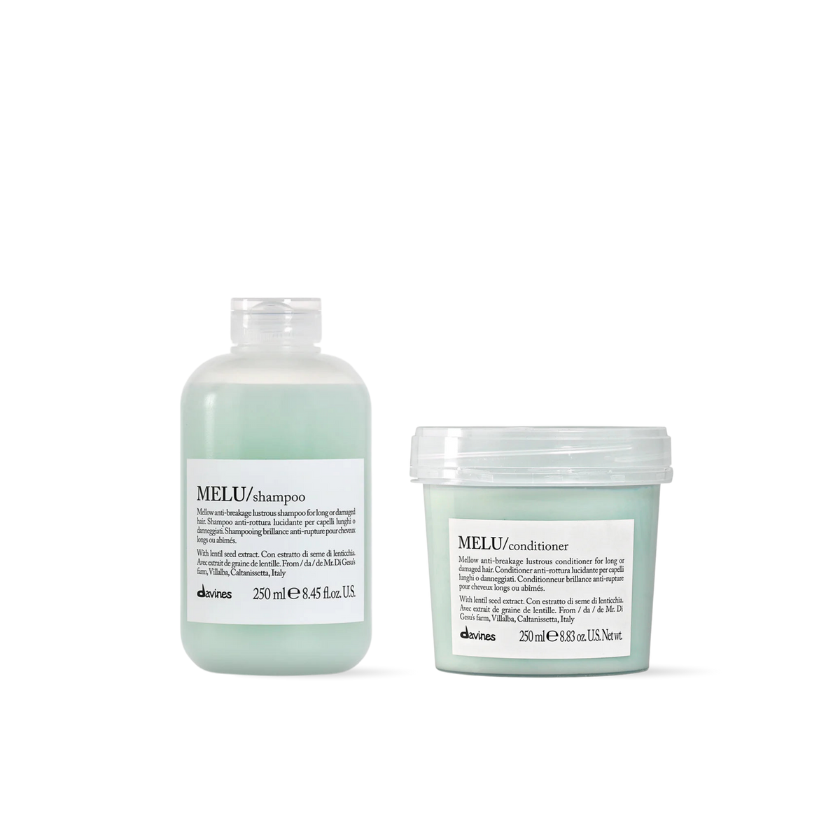 Pack Davines MELU Shampoo 250ml + Acondicionador 250ml | Fortalece y Protege el Cabello Largo y Quebradizo