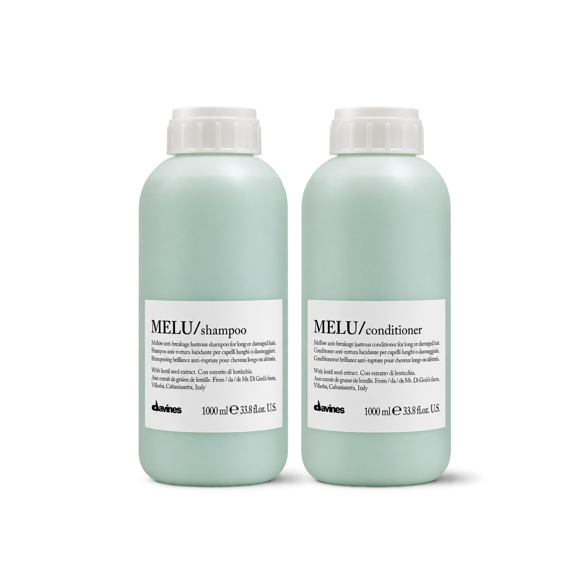 Pack Davines MELU Shampoo  + MELU Conditioner 1L | Dúo Fortalecedor para Cabello Largo y Quebradizo