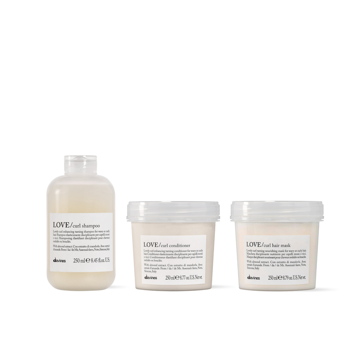 Pack Davines LOVE Curl Shampoo 250 ml + Conditioner 250 ml + Hair Mask 250 ml | Definición, Hidratación y Nutrición para Cabello Rizado