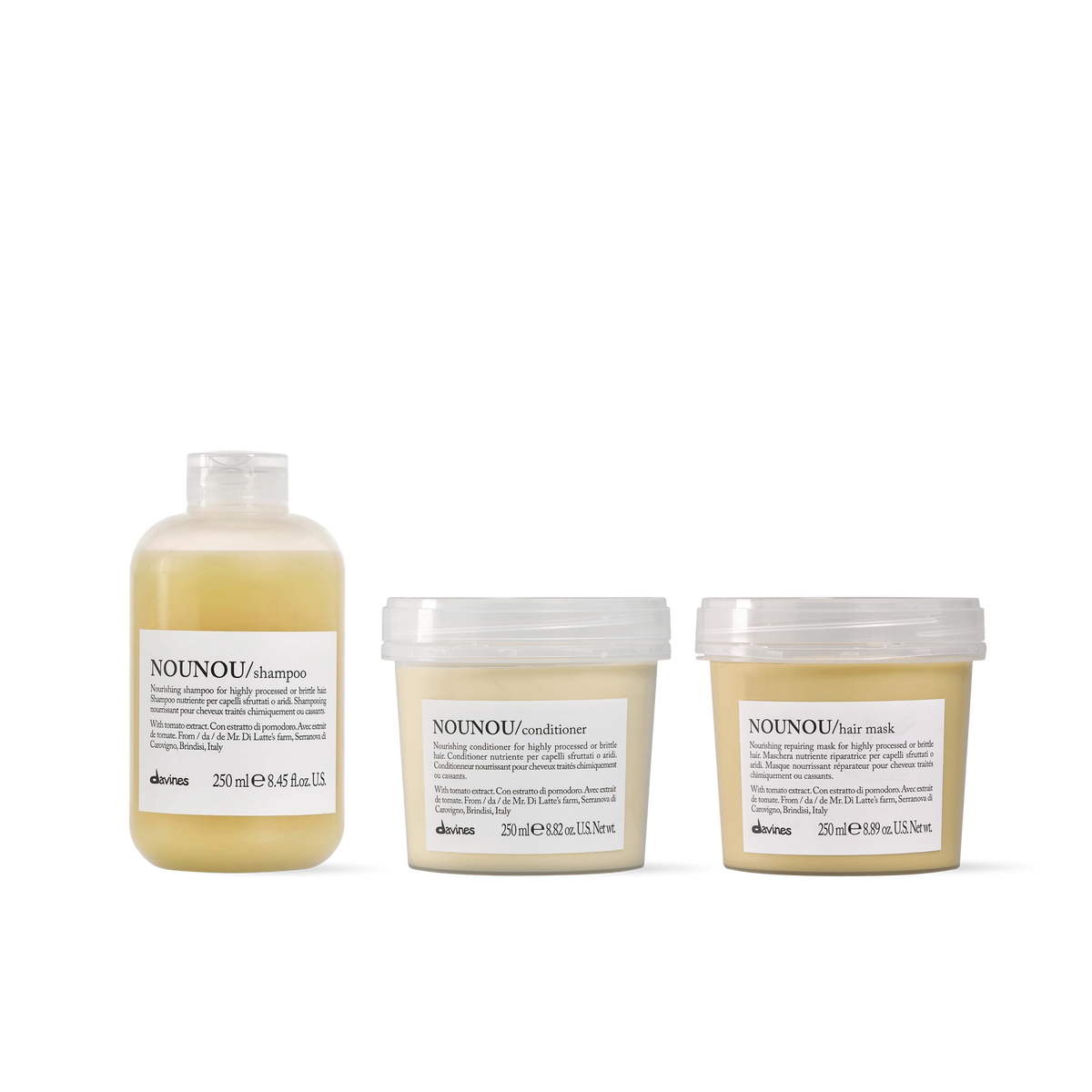 Pack Davines Nounou Shampoo + Acondicionador + Mascarilla 250 ml | Reparación Intensiva para Cabello Dañado