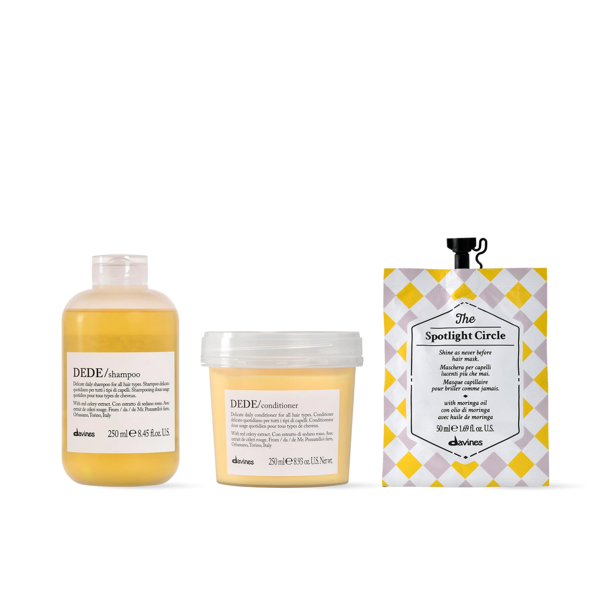 Davines DEDE Trio 250ml | Shampoo + Conditioner + The Circle Brillo