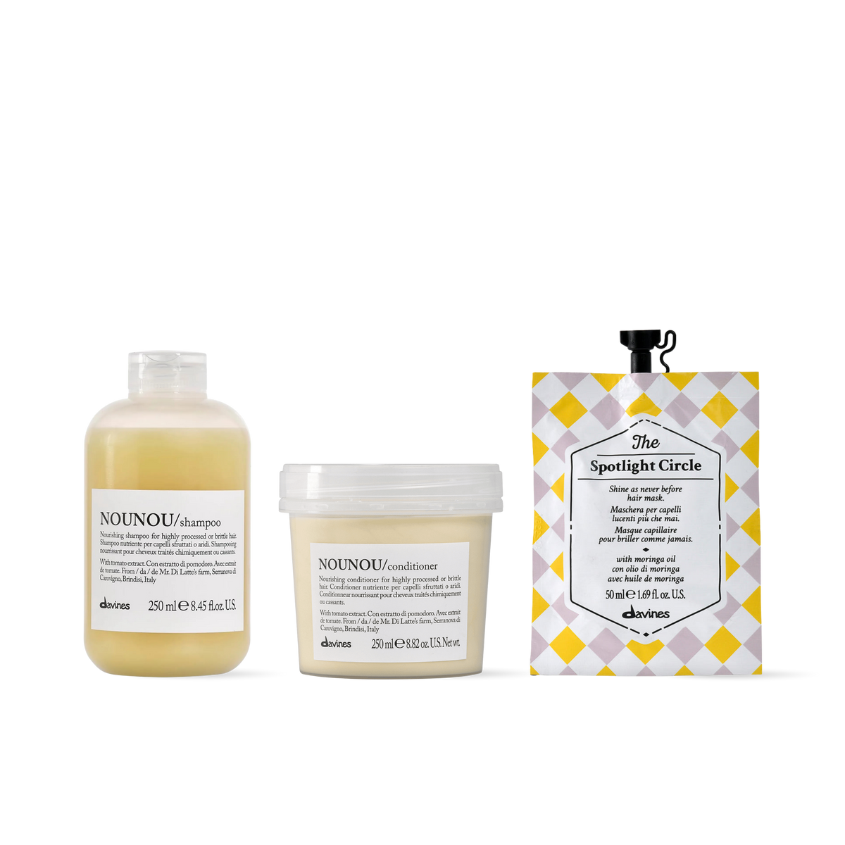 Kit Davines NOUNOU Shampoo + Acondicionador 250 ml + Spotlight Circle 50 ml