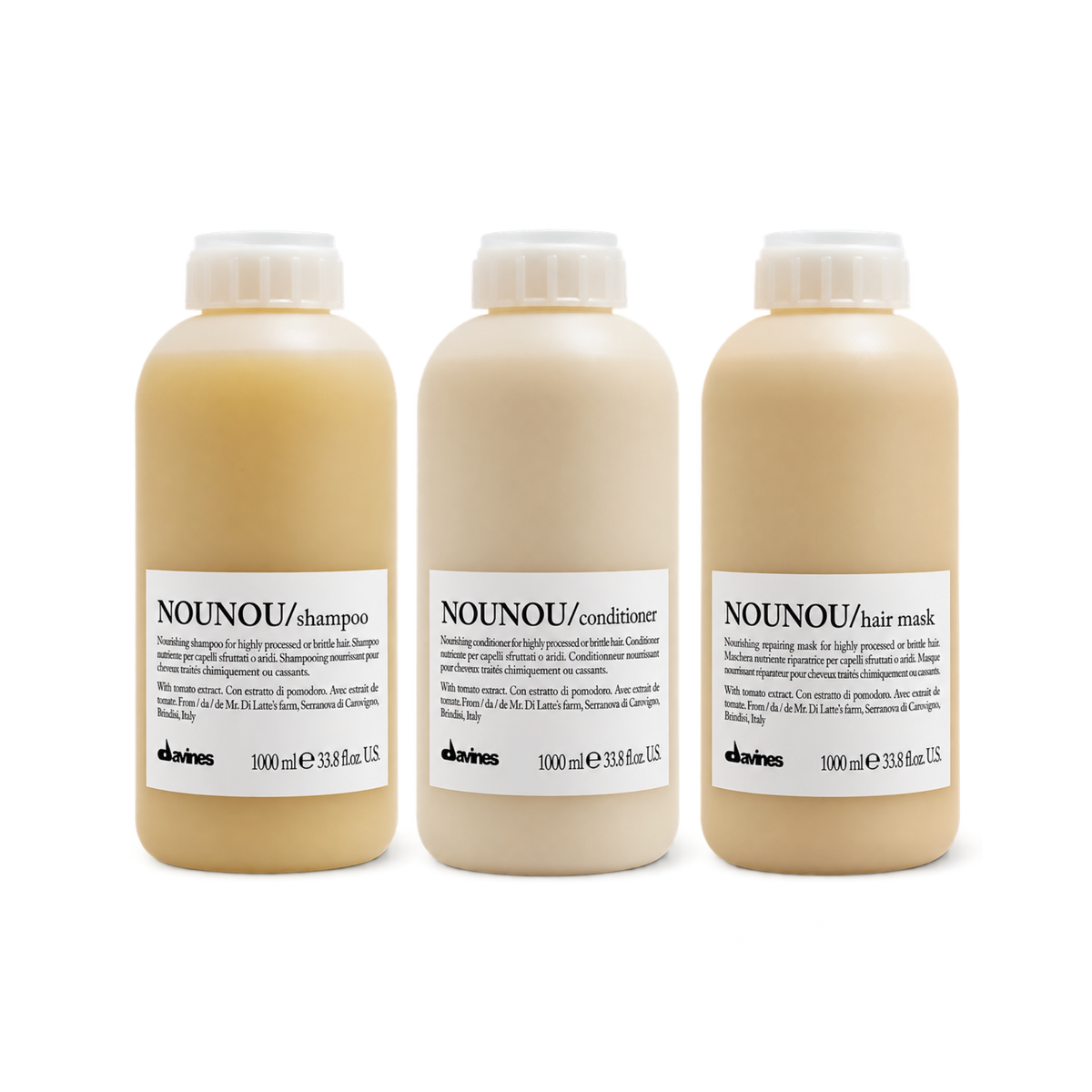 Tripack Nounou Davines Nutritivo para cabellos maltratados post alisados 1 litro
