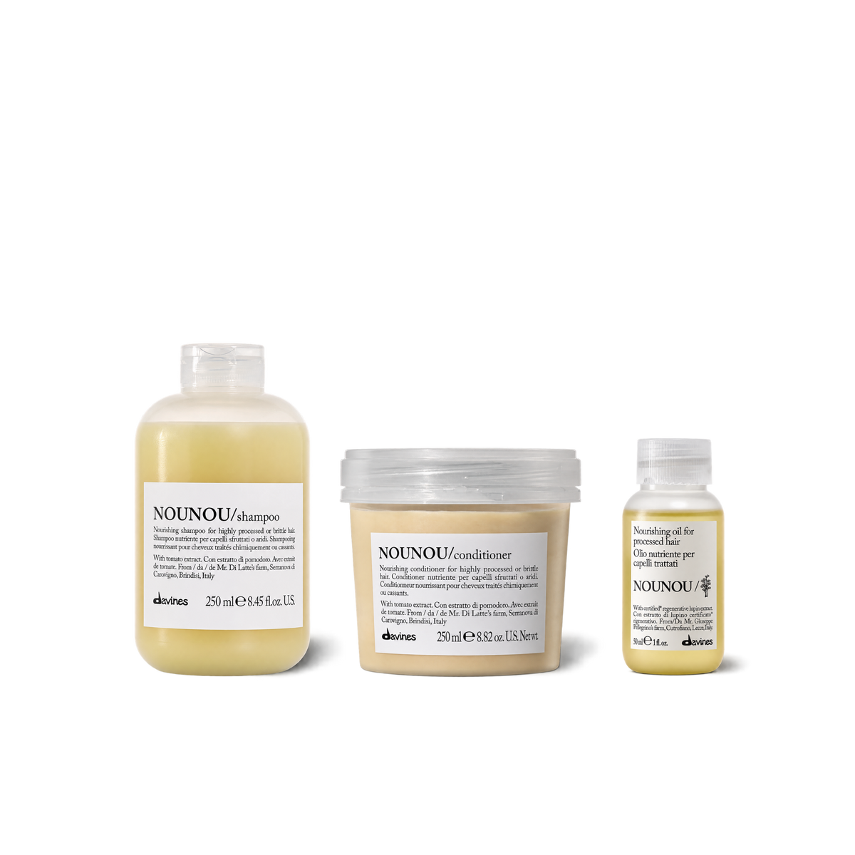 Davines Nounou Pack Shampoo 250ml + acondicionador 250ml + Oil 50ml Nutrición y Reparación