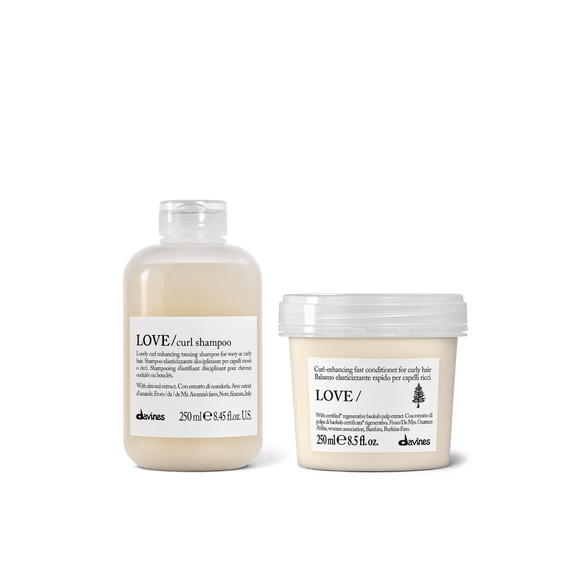 Pack Love Curl Cabello rizado y o fumado 250 ml Shampoo + Acondicionador Davines