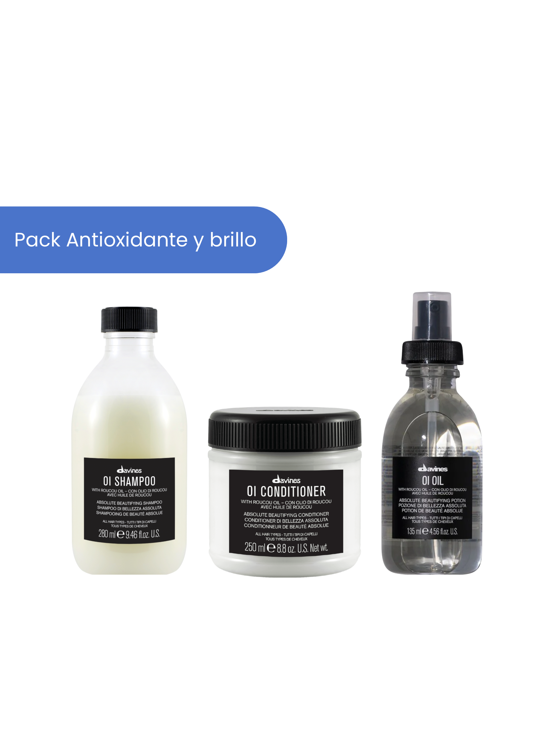 Pack Oi Davines antioxidante y brillo para todo tipo de cabello 250ml